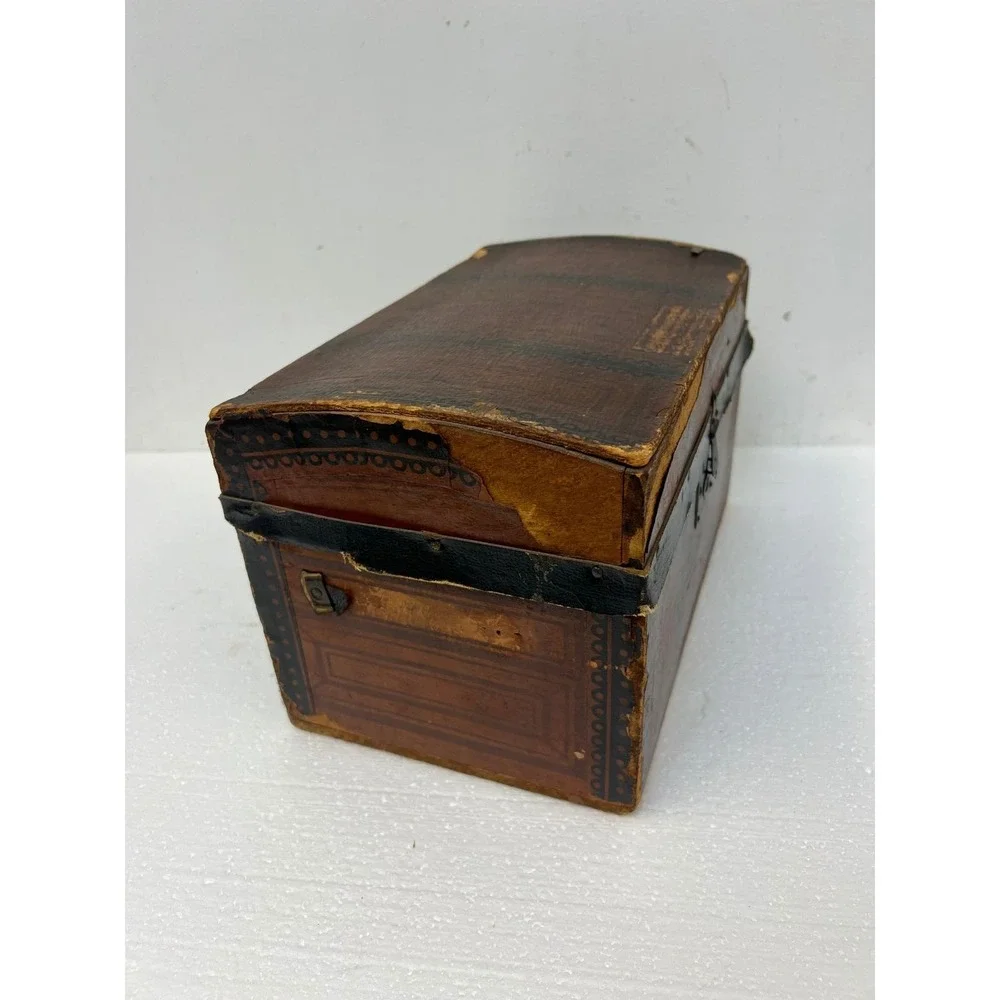 Wood Dollhouse Steamer Trunk Miniature Antique Storage Box Chest SALESMAN SAMPLE